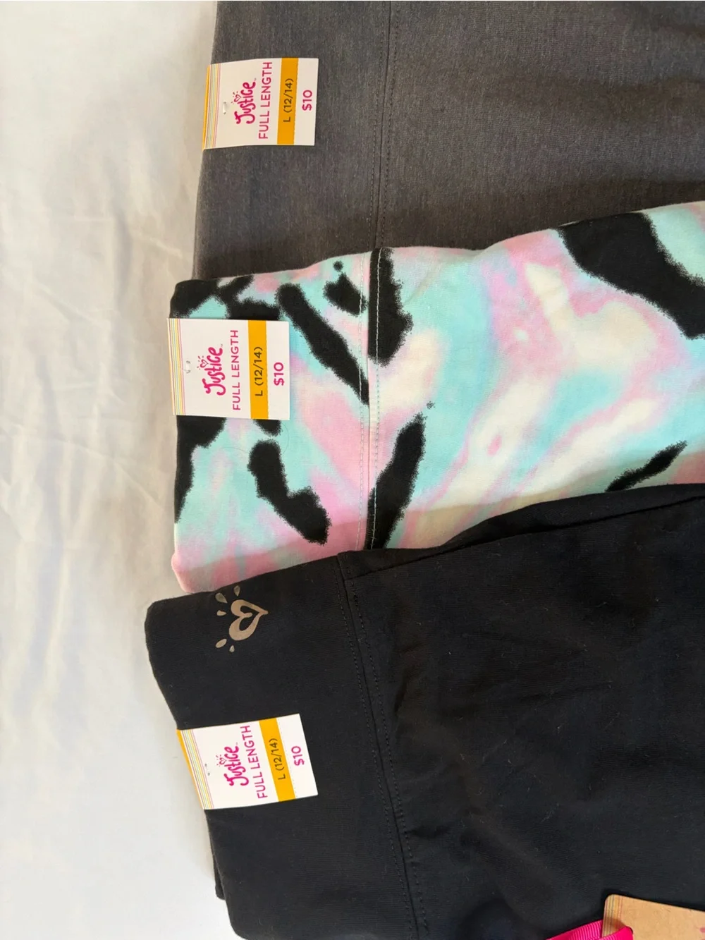 Lot of 3 Justice Girls' Tie-Dye, Black & Gray Leggings Size L 12/14 New